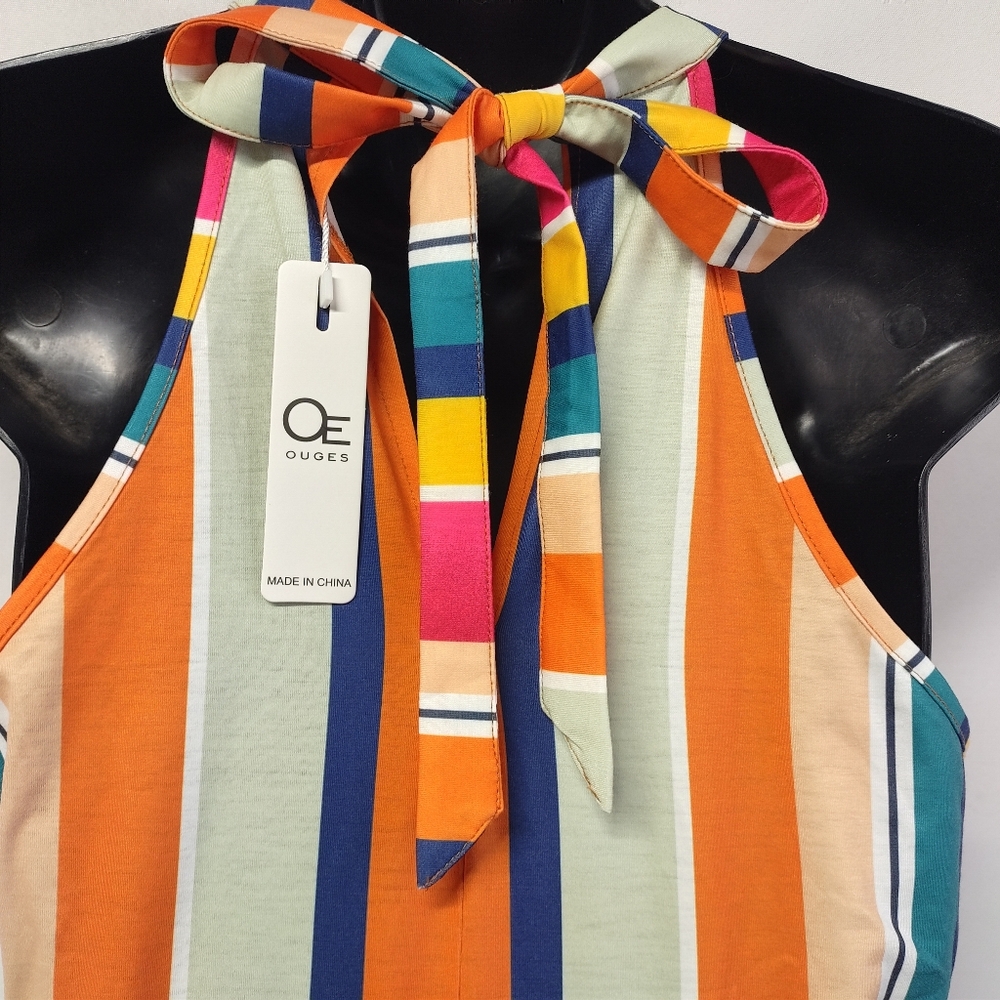 OE Ouges Women's Multi Color Stripes Sexy Dress F… - image 7